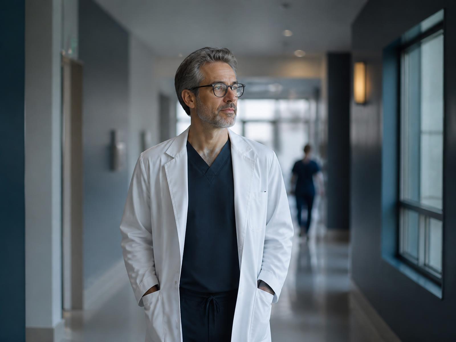 Physician in a hospital corridor